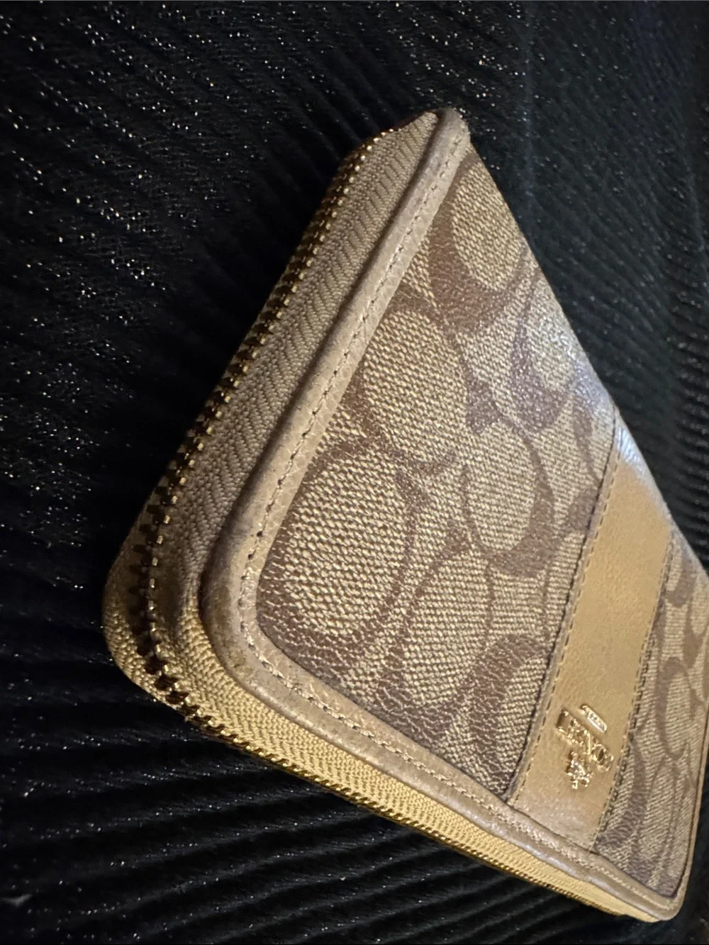 Coach Signature Zip Wallet in Brown and Tan